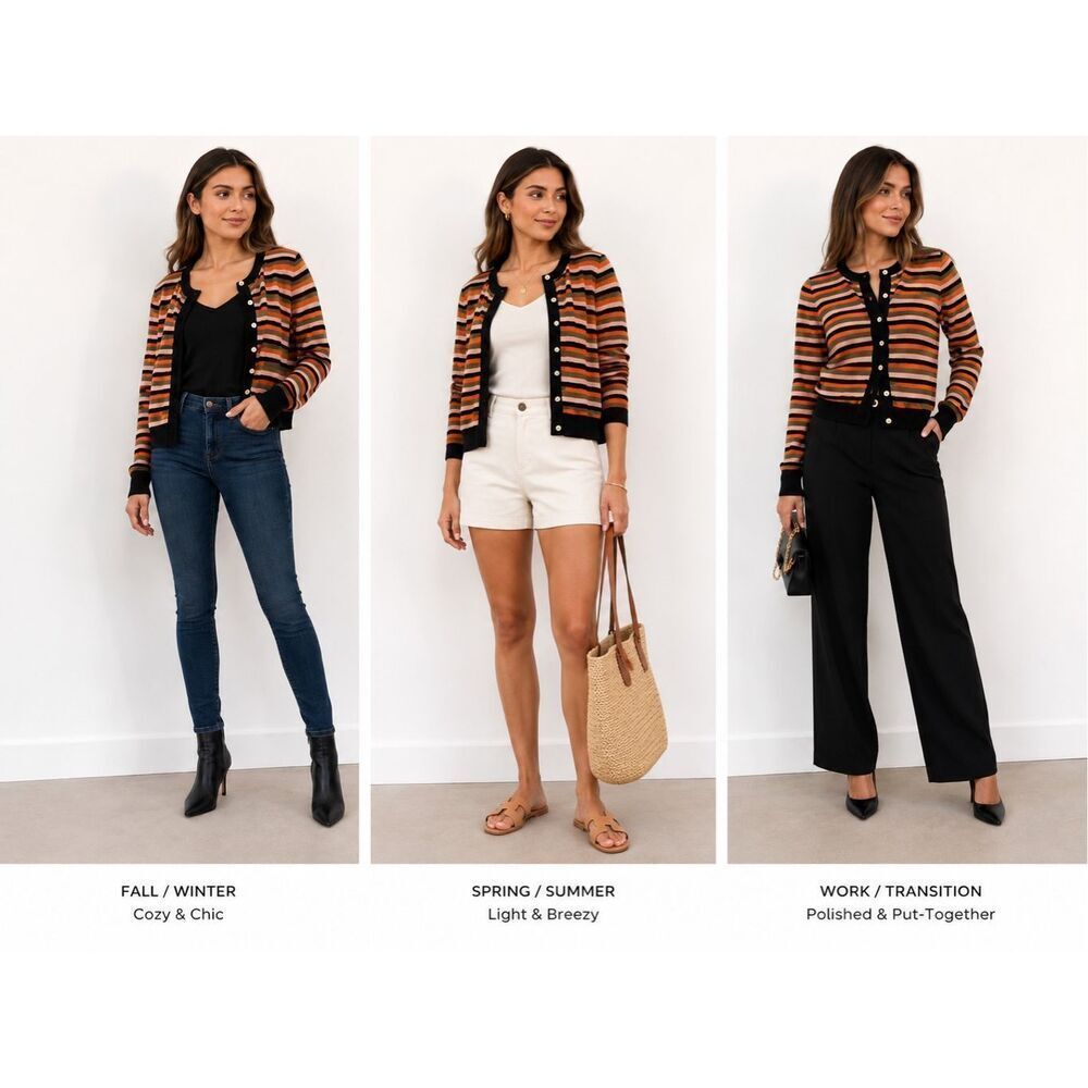 ✨ Bordado Pima Cotton Striped Cardigan Size M Made in Peru ✨